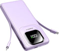 Portable Charger with Built-in Cables,22.5W Super Fast Charging Power Bank Slim Phone Charger,10000mAh Travel Battery Pack Battery Bank with Smart LED Display for iPhone, Android & USB-C (Purple)