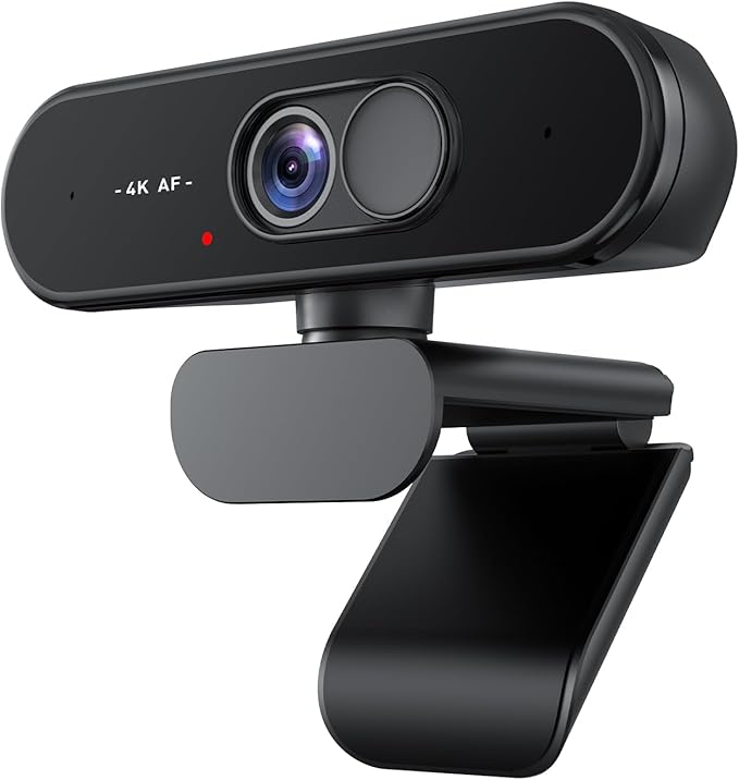 Webcam 4K UHD with Autofocus Lens, Crystal Clear Microphone, Privacy Cover, Extendable Tripod, for PC,Laptop, Zoom,Teams,Windows,MacOS