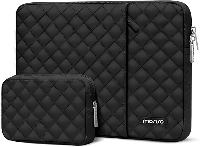 MOSISO 9-11 inch Tablet Sleeve Case for iPad A16 2025, iPad Air 11 inch M3 M2, iPad Pro 11 M4, iPad 10/9/8/7th, Galaxy Tab A9+/S9/S8/Plus 11, Square Quilted Vertical Bag with Small Case, Black