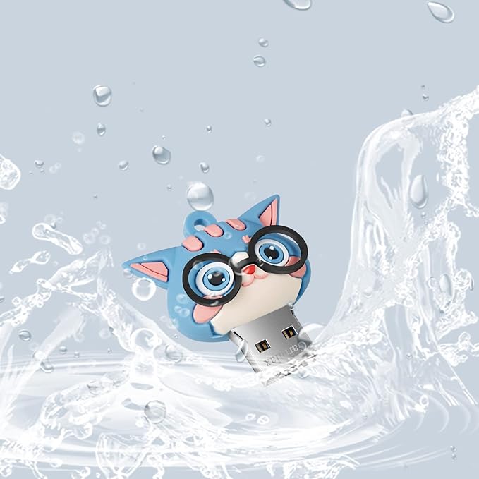 USB Flash Drives,Waterproof Silicone USB2.0 High Speed Thumb Memory Stick Pen Date Storage Pendrive U Disk (32GB,Blue Cat)
