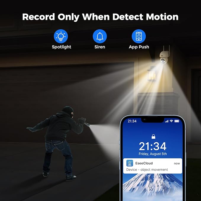 Hiseeu Solar Wireless Security Camera, 2.4G WiFi, Full HD Night Vision, Pan-Tilt Control, Smart Motion Detection, Two-Way Audio, IP66 Waterproof, 100% Wireless Camera Ideal for Home & Business