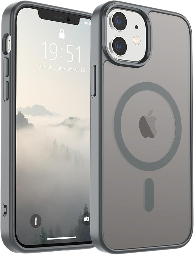 SUPFINE Magnetic for iPhone 12 Mini Case & iPhone 13 Mini Case (Compatible with MagSafe) (Military Grade Drop Protection) Slim Translucent Matte Shockproof Phone Cover,Gray