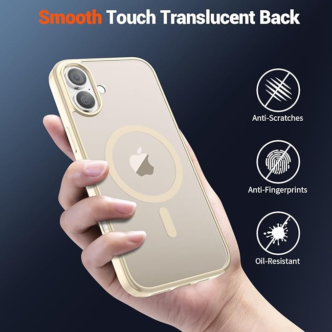 SUPFINE Magnetic for iPhone 16 Case (Compatible with MagSafe) (Military Grade Drop Protection) Translucent Matte Shockproof with Anti-Fingerprint Phone Cover,Antique White