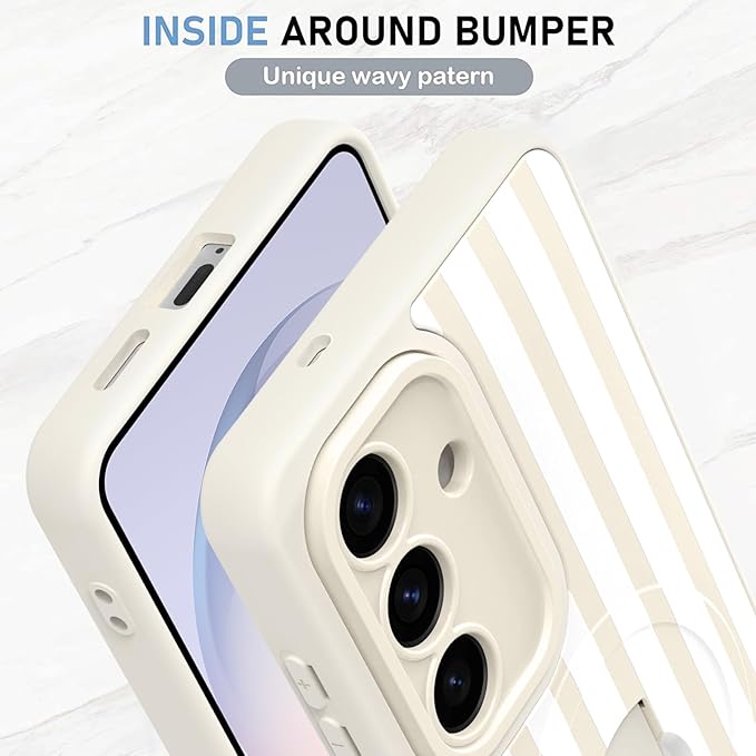 KANGHAR Compatible with Samsung Galaxy S26 Case, Support for MagSafe, Silicone Stripes Cute Pattern, Wristband Kickstand Camera Protection Soft Slim Cover for Girls Women -White