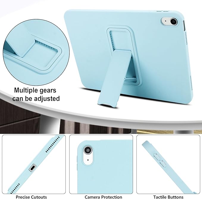 Shockproof Case for iPad 10th/11th Gen, TPU & Hard PC Back Cover with Kickstand Feature Screen & Camera Defense Cleaning Cloth + Stylus Included for iPad 11th 10th Gen, Lightblue
