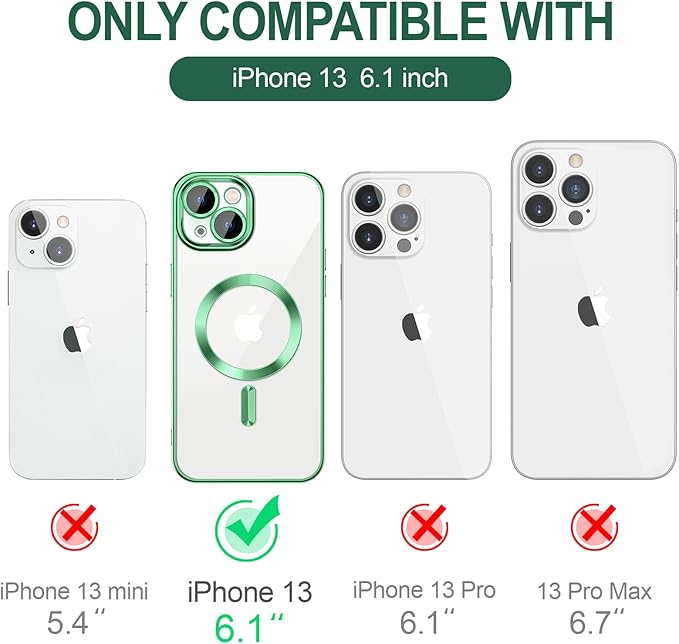 Hython Magnetic Clear for iPhone 13 Case with Camera Lens Protector [Compatible with MagSafe] Luxury Plating Edge Slim Soft TPU Cover Protective Phone Case for iPhone 13 6.1", Light Green