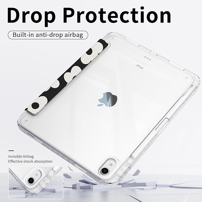 Case for iPad mini 7 2024 (A17 Pro)/ iPad mini 6 (2021), iPad 8.3-inch 7th/6th Generation Case, Trifold Stand Protective Slim Clear Back Cover with Pencil Holder, Black Daisy