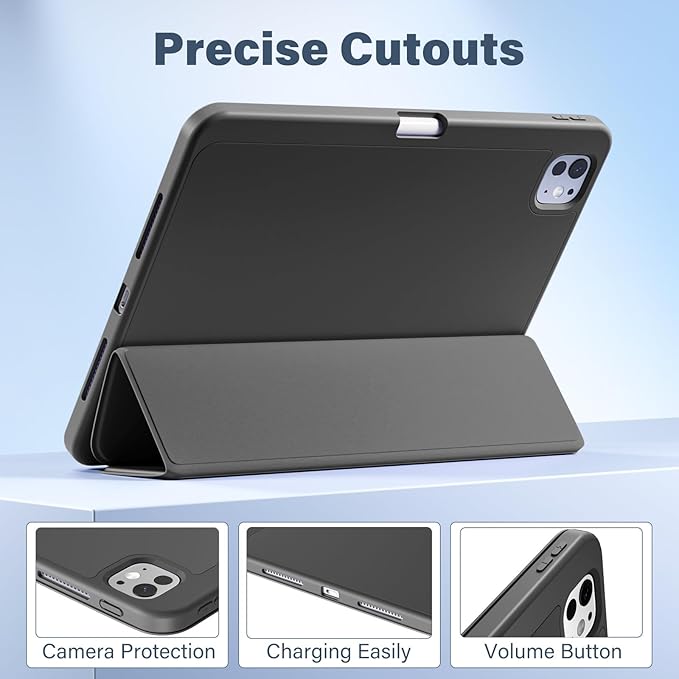 Akkerds for iPad Pro 11 Inch Case (M5/M4) 2025/2024 6th/5th Generation with Pencil Holder, for iPad Pro Case 11 Inch with Trifold Stand Protective Cover/Soft TPU Back, Auto Wake/Sleep, Space Gray