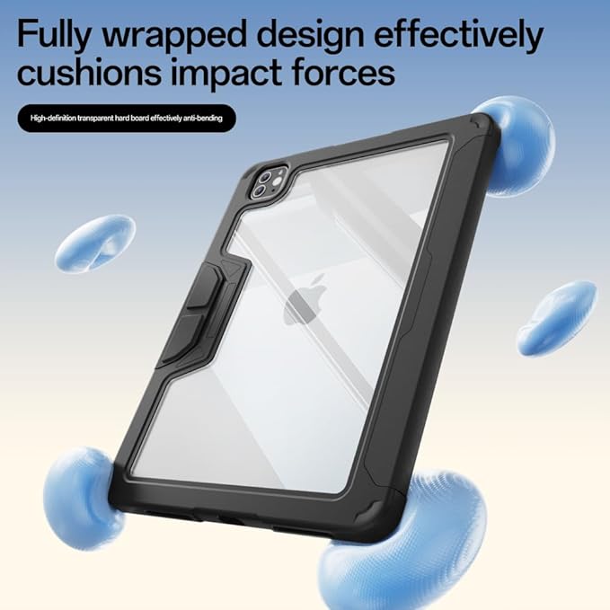 Case for iPad Pro 11 inch (4th/3rd/2nd Generation) 2022/2021/2020 with Clear Back, Multi-Angle Stand, Soft Silicone & Shockproof Tablet Protective Case (Black)