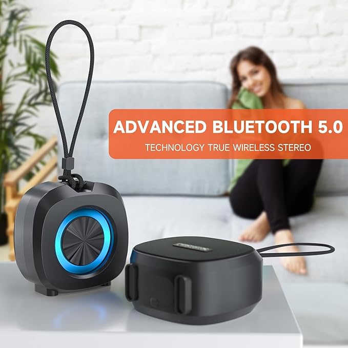 PEICHENG Speaker, Small Portable Bluetooth Wireless IPX5 Waterproof Shower Speaker,Loud Stereo Sound Deep Bass,TWS Paire, RGB Lights,Long Playtime for Outdoor Party, Great Gift,1PC(Black)