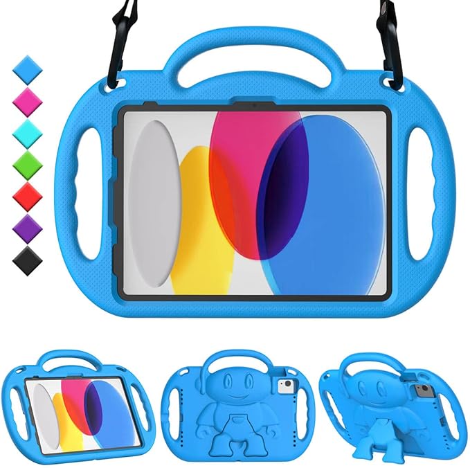 Kids Case for iPad 11th Generation (A16) 11" 2025 & 10th Gen 10.9" 2022 & iPad Air 11" 2025/2024 & Air 5th/4th Gen & Pro 11, Durable Protective Cover with Shoulder Strap Handle Stand, Blue