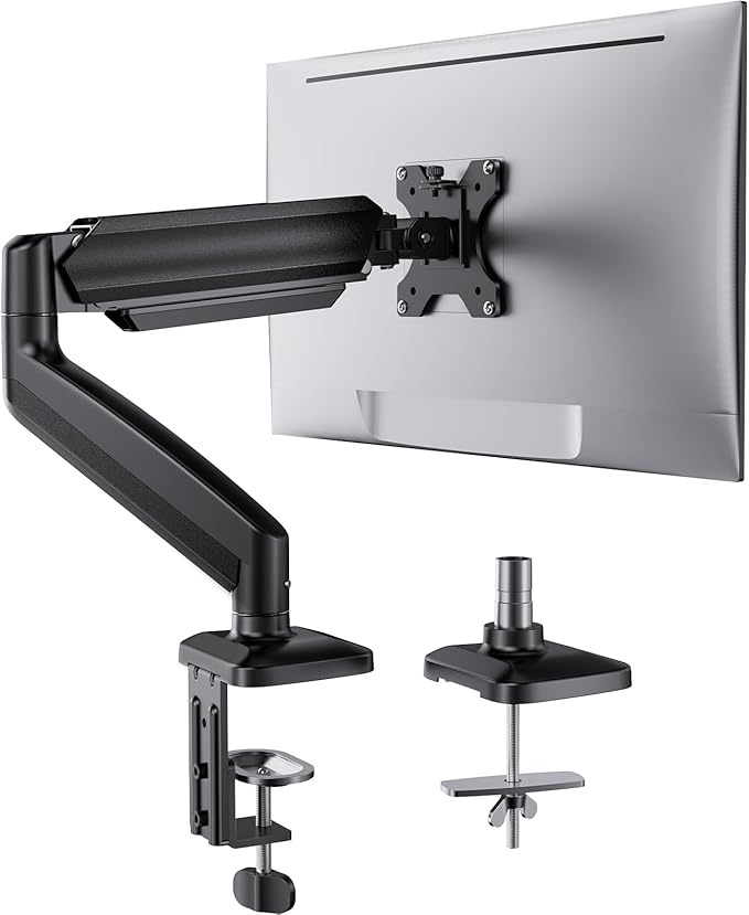 HUANUO Single Monitor Mount, Adjustable Monitor Arm for 13–34 Inch Screen Up to 22lbs, C-Clamp & Grommet Base, Ergonomic Stand for Work and Gaming, VESA 75x75mm or 100x100mm