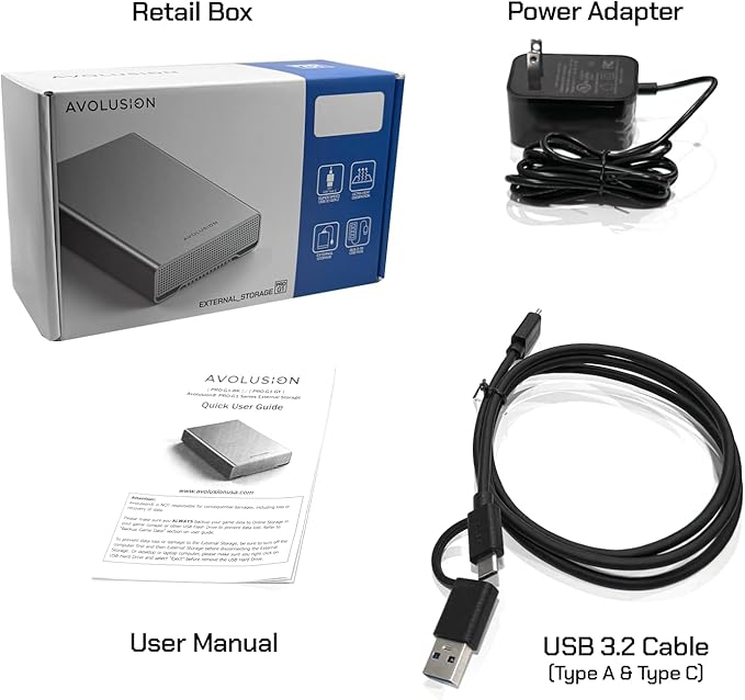 Avolusion PRO-G1 12TB USB 3.2 Gen 2 (10Gbps) USB-C External Hard Drive with USB 3.0 HUB for Windows or MacOS Desktop PC/Laptop