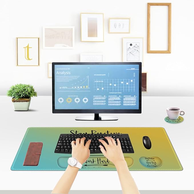 ToLuLu Extended Gaming Mouse Pad, Memory Foam Ergonomic Keyboard Mouse Wrist Rest Support Set, Large Desk Mat with Stitched Edges, Non-Slip Base Mousepad for Home Office Game, Inspirational Quotes