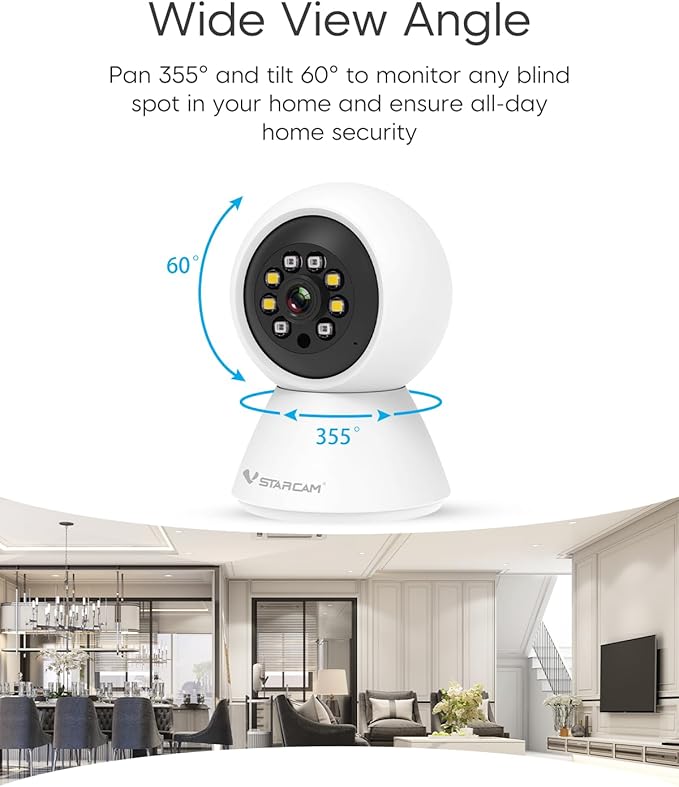 VSTARCAM Inside Cameras for House, 1080P with 5X Zomm, 360° Pan-Tilt, Color Night Vision, Motion Detection, Real-time Alerts, 2-Way Audio, Compatible with Alexa, Cloud & SD Card Storage(up to 256GB)
