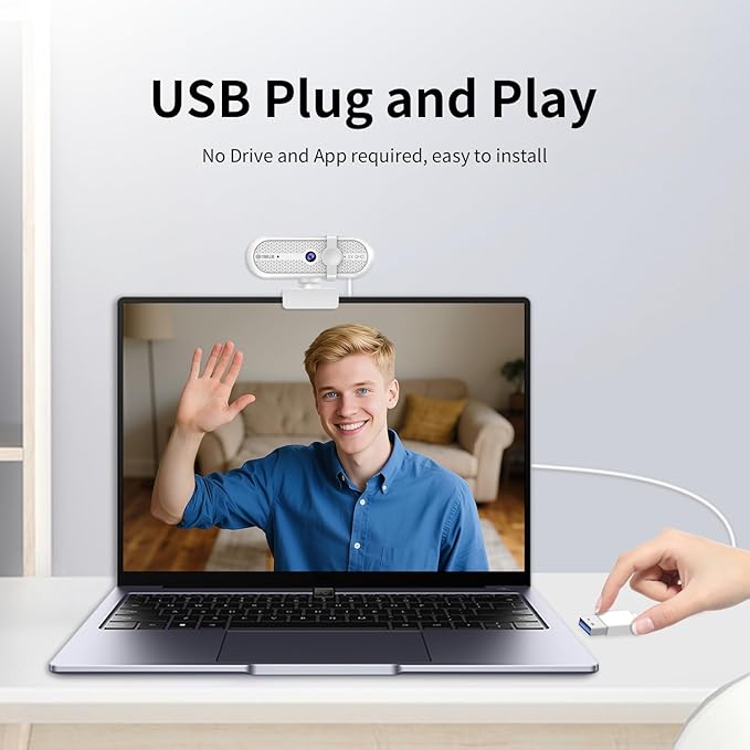 TOALLIN 2K Webcam for PC, 5MP, Built-in Mic, 90° Wide Angle Webcam with Tripod and Privacy Cover, USB Computer Camera for Laptop, Live-Streaming, Gaming, Online Meetings, Video Calls