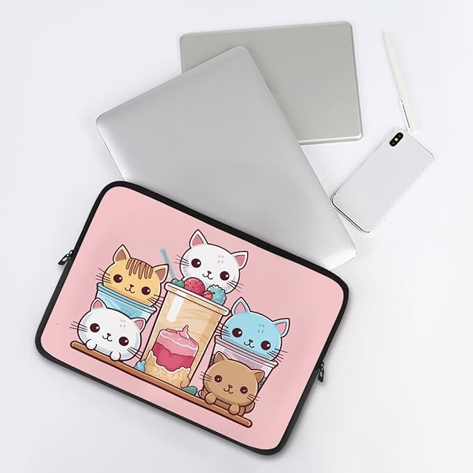 Cute Cat Laptop Sleeve for Women Girls 12 inch Laptop Protector with Multiple Uses Lap Top Case Lightweight Computer Carrying Case Kawaii Tablet Bag for Daughters Pink