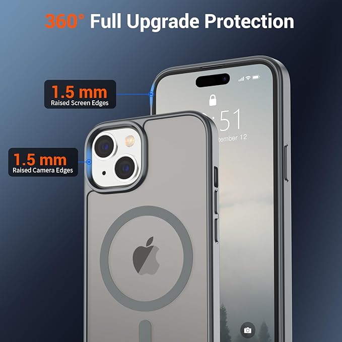 SUPFINE Magnetic for iPhone 15 Case(Compatible with MagSafe)(Military Grade Drop Protection) Slim Translucent Matte Shockproof Women Men Girl Phone Cover,Gray