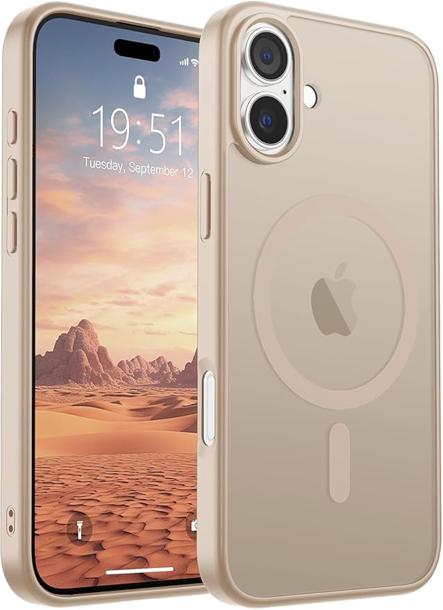 SUPFINE Magnetic for iPhone 16 Case (Compatible with MagSafe)(Military Grade Drop Protection) Translucent Matte Shockproof with Anti-Fingerprint Phone Cover,Desert Gold