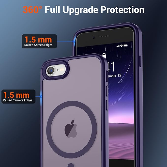 SUPFINE Magnetic for iPhone SE Case 2022 (3rd)/2020 (2nd), iPhone 8 Case (Compatible with MagSafe) (Military Grade Drop Protection) Slim Translucent Matte Phone Case, Dark Purple