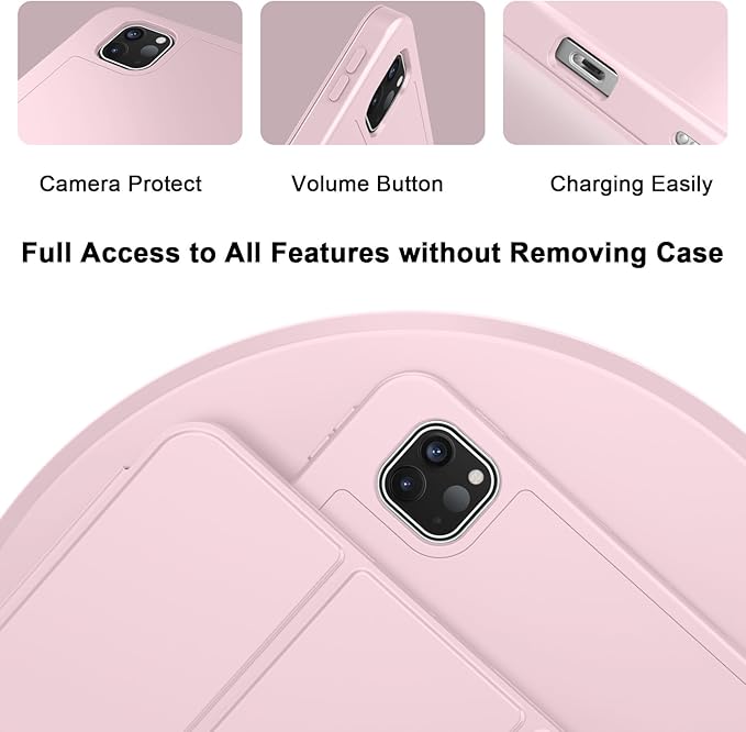 ZryXal New iPad Pro 13 Inch Case (M5) 2025 / (M4) 2024 with Pencil Holder, Smart iPad Case [Support Pencil Pro and Pencil (USB-C)], Support Touch ID and Auto Wake/Sleep (New Pink)