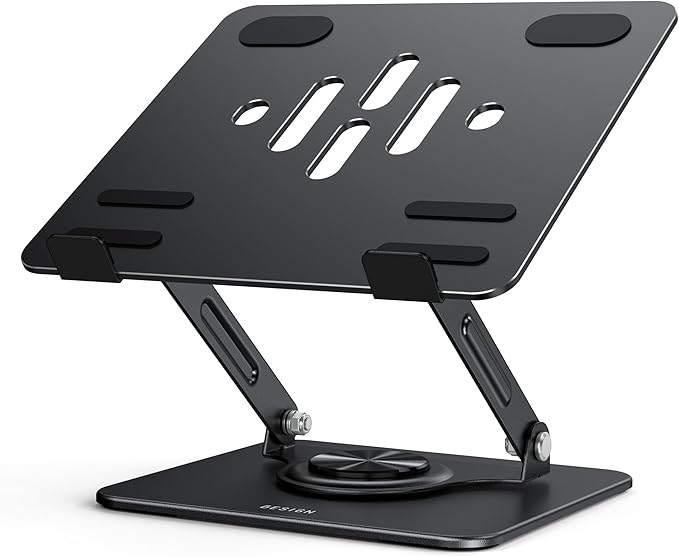 BESIGN LS11 Laptop Stand with 360° Rotating Base, Ergonomic Adjustable Notebook Riser, Foldable Computer Holder Compatible with 10-14" Laptops (Black)