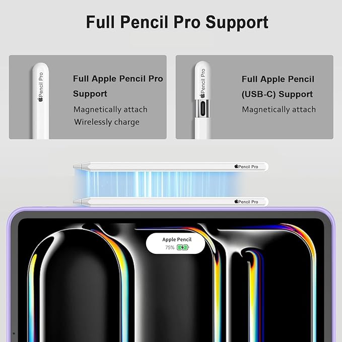 iMieet iPad Pro 13 Inch Case (M5/M4) 2025/2024 with Pencil Holder, Trifold Stand Smart Case with Soft TPU Back, Auto Wake/Sleep (Clove Purple)