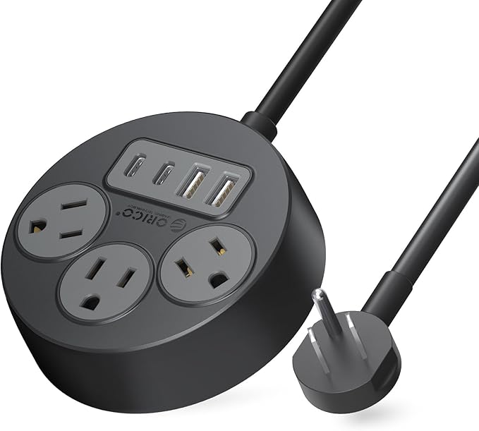 ORICO Multiple Outlets Extension Cord, 7 in 1 Power Strip with 3 AC Outlets 2 USB-A and 2 USB-C Ports, Mountable Outlet Extender, 5 ft Flat Plug Power Strip for Dorm/Office/Home- PSO