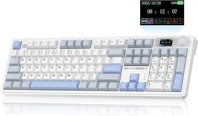 CORBOBO LINGBAO K108 Pro Wireless Mechanical Keyboard with Screen & Knob, Full Size Creamy Keyboard with Number Pad, 10000mAh Battery, PBT Keycaps, RGB Backlit, Hot-swappable Gaming Keyboards