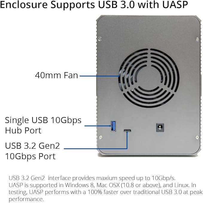 5 Bay USB 3.2 Type-C 10Gbps Daisy-Chain Hard Drive Enclosure DAS, Support 120TB (5X 24TB) 2.5" & 3.5" SATA HDD/SSD