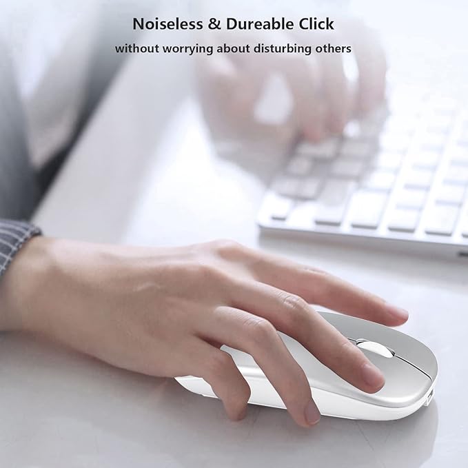 Wireless Bluetooth Mouse for Apple iPad iPhone MacBook Android Samsung Tablet Phone Dual-Mode Rechargeable 2.4G Portable Computer Mice for Windows Laptop Notebook PC Mac Desktop USB Receiver (Silver)