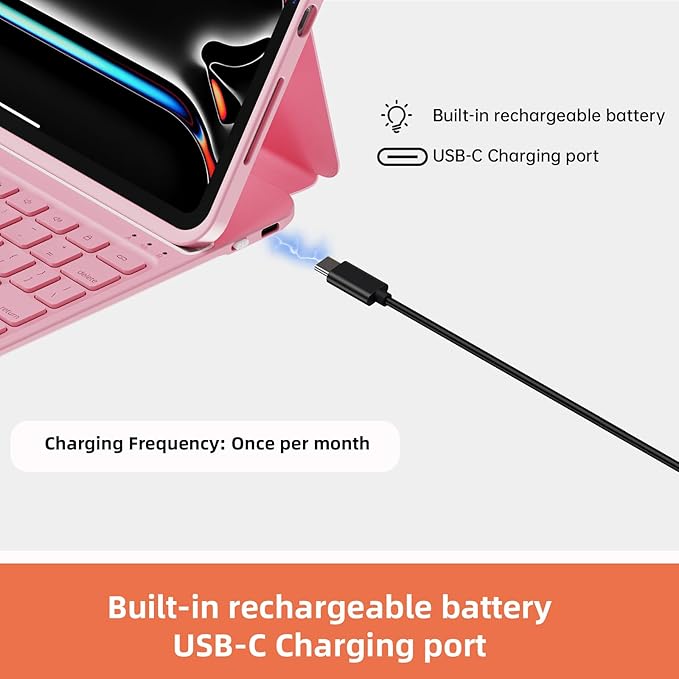 Magitype Case with Keyboard Compatible for iPad Pro 11 inch(M4/ M5): Bluetooth Wireless Magnetic Stand Rechargeable Keyboard with Pencil Holder (Light Pink)