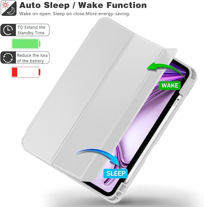 ZryXal New iPad Air 13 Inch Case M3 2025/M2 2024 with Pencil Holder, Trifold Stand Smart Case with Soft TPU Back,Auto Wake/Sleep(Light Gray)