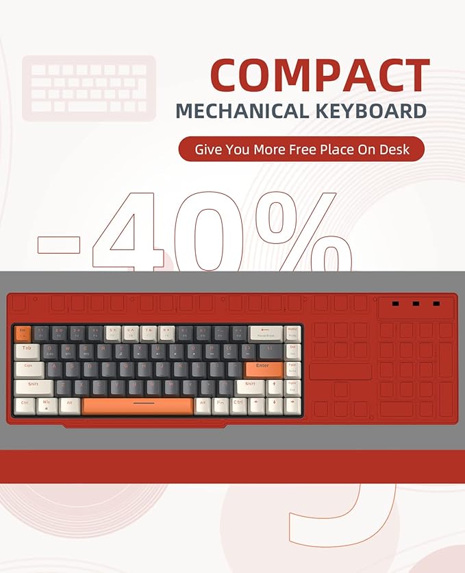 ZIYOU LANG RK68 60% Wireless Mechanical Keyboard, Bluetooth 5.0/2.4Ghz Dual Mode 2-in-1 USB-C Receiver Mini Mechanical Keyboard, Hot Swappable Red Switch Gaming Keyboard for PC/MAC/Laptops