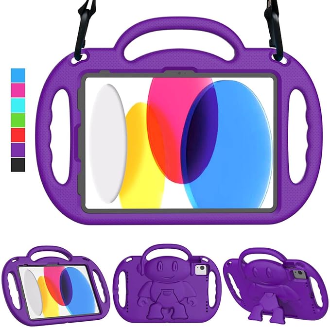 Kids Case for iPad 11th Generation (A16) 11" 2025 & 10th Gen 10.9" 2022 & iPad Air 11" 2025/2024 & Air 5th/4th Gen & Pro 11, Durable Protective Cover with Shoulder Strap Handle Stand, Purple