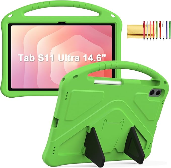 Kids Case for Samsung Galaxy Tab S11 Ultra 2025 14.6" Tablet, Techcircle Light Weight Shock Proof EVA Foam Handle Rugged Stand Protective Case, Green