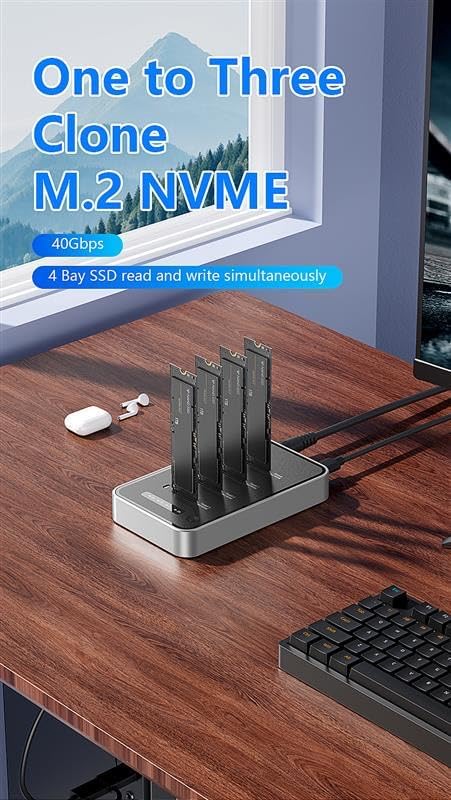 4 Bays USB4.0 (USB-C) 40G Portable NVMe (M Key, B+M Key) / NVMe / PCIe SSD (22110, 2280, 2260, 2242, 2230) SSD Docking Station Duplicator Cloner (Docking Only)