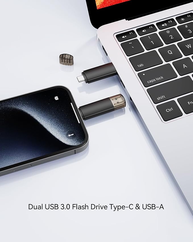 64GB USB C Flash Drive Dual USB 3.0 Flash Drive Type C + USB A Portable Type-C Flash Drive 2-in-1 USB-C Thumb Drive for Smartphone Tablet Computer Mac iPhone 16/17 Black