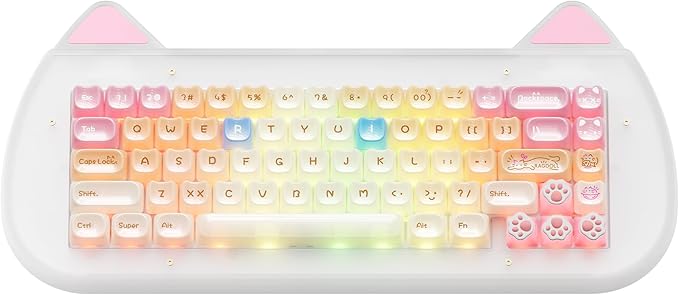 XVX C67 Wireless Mechanical Keyboard Cute Design, 60% Gaming Creamy Keyboard Custom QMK/VIA, BT5.0/2.4G/USB-C Mode, Hot Swappable Linear Switch RGB Backlits, Gasket Mount for Win/Mac(AcriCat, Pink)