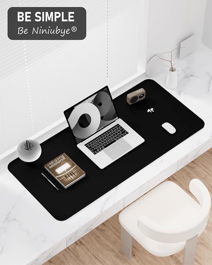Desk Pad, 35.5" x 17" PU Leather Non-Slip Desk Mat Large Mouse Pad for Desktop, Waterproof Laptop Computer Writing Mat for Office, Home, Work, Gaming, Black