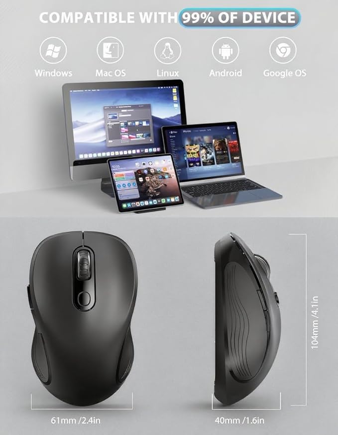 Trueque Wireless Mouse, 2.4GHz Ergonomic Mouse for Laptop & PC, Silent Portable Computer Mice with Back & Forward Buttons, USB-C Adapter for Windows/Mac, M01 (Black)