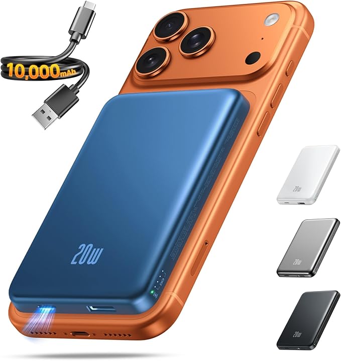 Portable Charger for Magsafe Power Bank - 10000mAh Magnetic Phone Charger, USB-C 20W PD Fast Charging, Slim Wireless Battery Pack for iPhone 17/16/15/14/13 Series,for Travel Cruise Essentials-Navy