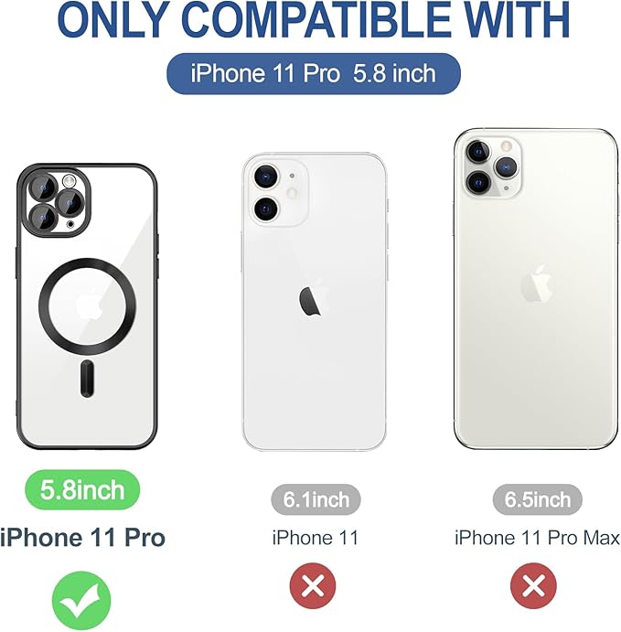Hython Magnetic Clear for iPhone 11 Pro Case with Camera Lens Protector [Compatible with MagSafe] Luxury Plating Edge Slim Soft TPU Cover Protective Phone Case for iPhone 11 Pro 5.8", Matte Black