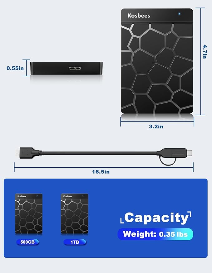 1 TB External Hard Drives,Portable Hard Drive for Windows,Ultra Slim External HDD Store Compatible with PC, MAC,Laptop,PS4, Xbox one, Xbox 360;Plug and Play Ready