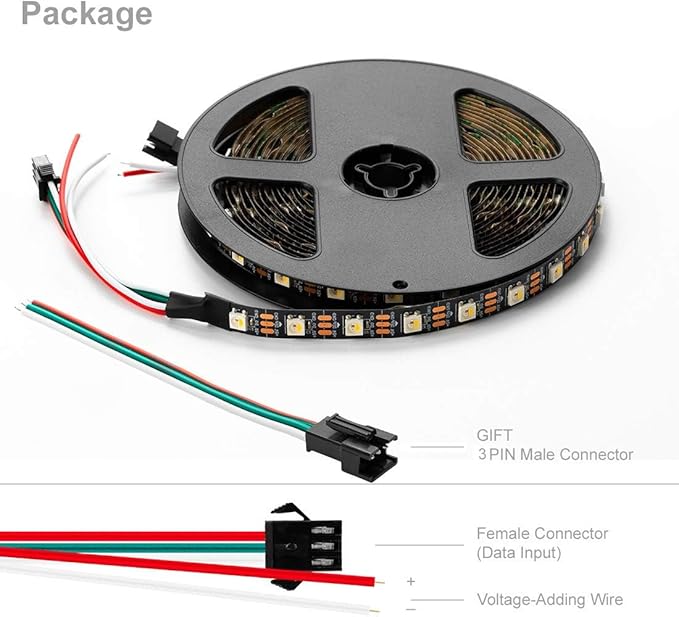 BTF-LIGHTING RGBW RGB+Natural White SK6812 (Similar WS2812B) 4 Colors in 1 LED Strip Individually Addressable 16.4ft 60Pixel/m 300LED Light Dream Color IP30 DC5V Black PCB (No Adapter or Controller)