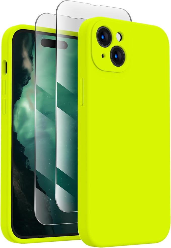 FireNova Designed for iPhone 15 Case, Silicone Upgraded [Camera Protection] Phone Case, Soft Anti-Scratch Microfiber Lining Inside, 6.1 inch, Fluorescent Green