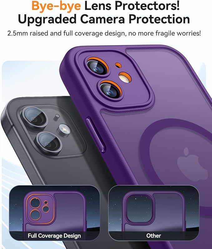 CANSHN Magnetic for iPhone 12 Mini Case, Upgraded [Full Camera Protection] [Compatible with Magsafe] [Translucent Matte] Shockproof Protective Phone Case for iPhone 12 Mini 5.4" - Deep Purple