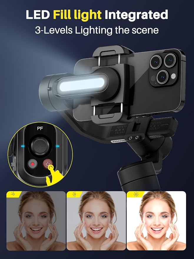 S2 Mic Smartphone Gimbal Stabilizer w/Wireless Lavalier Microphone, Built-in 18cm Extension Rod & Fill Light, Professional 3-Axis Gimbal for iPhone & Android for Video Recording
