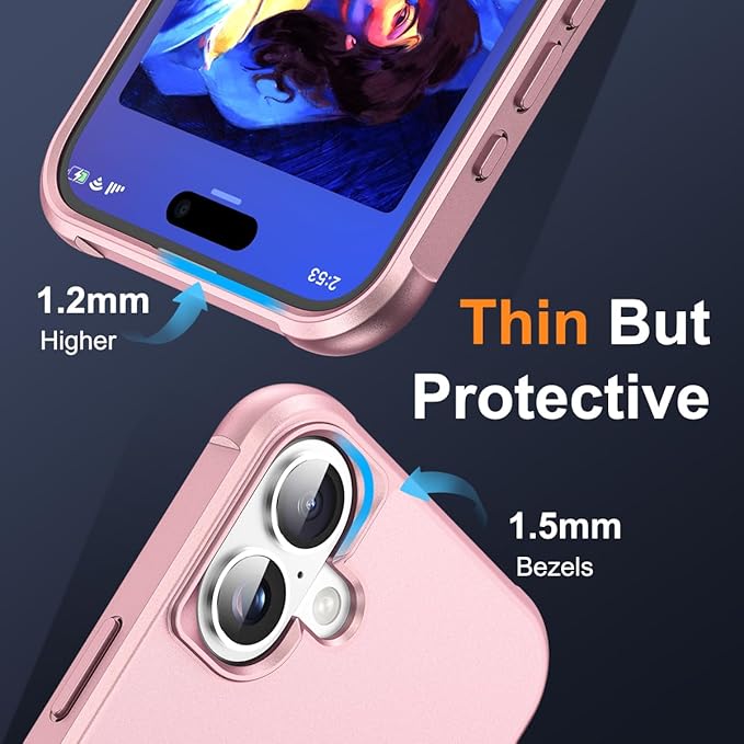 SKYLMW Compatible with iPhone 16 Plus Case with Invisible Magnetic O-Ring Stand Military-Grade Case for iPhone 16 Plus 6.7" [Compatible with Mag-Safe][Great Grip Feeling], Rose Gold