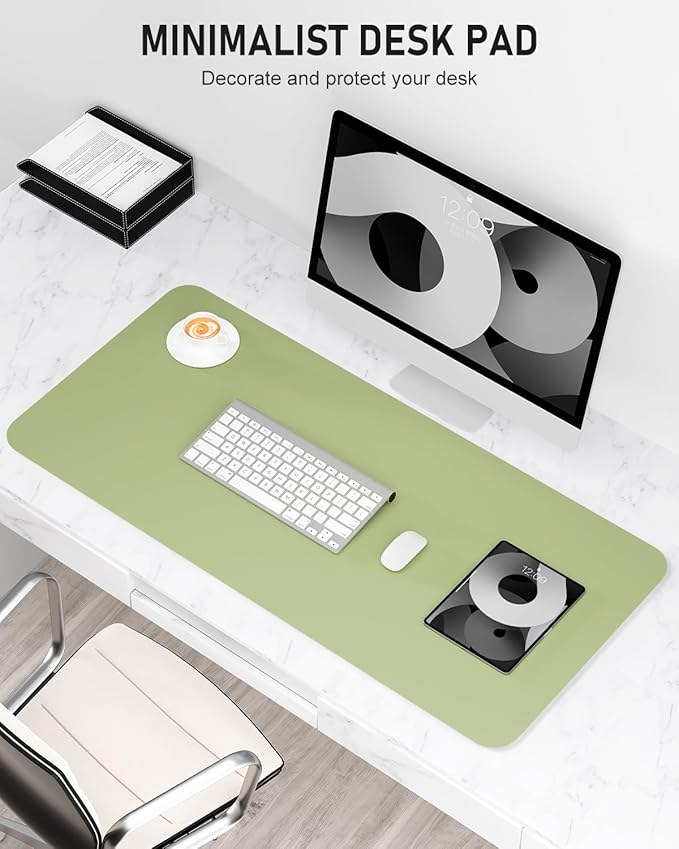 Desk Pad, 30" x 14" PU Leather Non-Slip Desk Mat Large Mouse Pad for Desktop, Waterproof Laptop Computer Writing Mat for Office, Home, Work, Gaming, Green